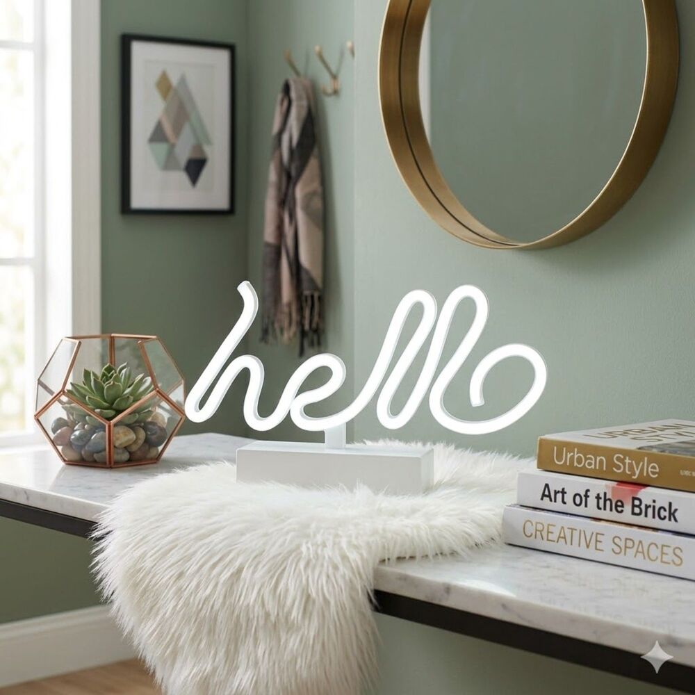 Hello Gorgeous! White Script Lighted Neon Style Sign - EXCELLENT CONDITION!